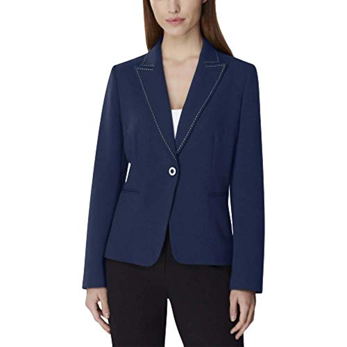 Tahari ASL Womens Petites Contrast Trim Professional Jacket Navy 14P