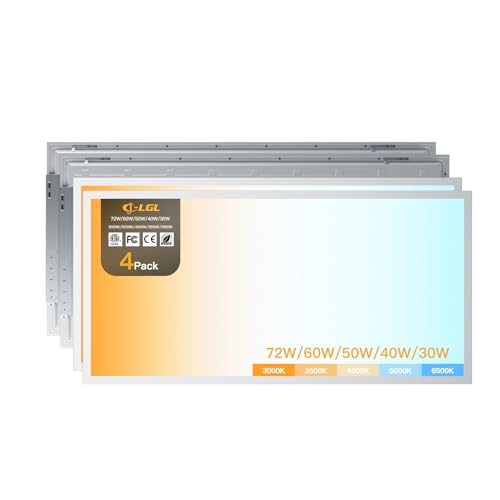 JC-LGL 2x4 LED Flat Panel Light Drop Ceiling Lights Fixture Selectable Features 30W/40W/50W/60W/72W and 3000K/3500K/4000K/5000K/6500K 0-10V Dimmable ETL Listed Office Light4-Pack