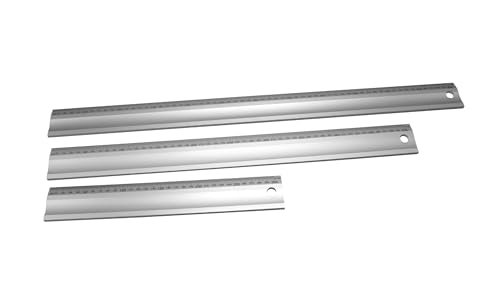 Snyderline Schneidelineal 50cm aus Aluminium - mm Einteilung, Lineal ruler zum Schneiden, Messen, Zeichnen, Stabile massive Ausführung mit Aufhängung (Silber, 50 cm)