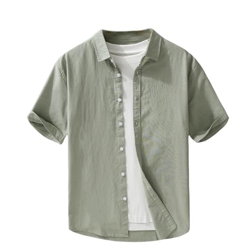 Chemise d'été homme en coton et lin manches courtes coupe droite