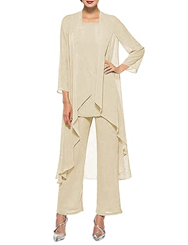 HUINI Damen Abendkleid 3 Stück Chiffon Hochzeit Gast Kleid Langarm...