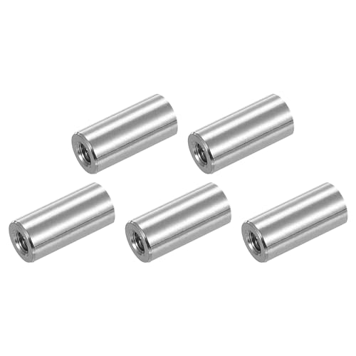 uxcell M5x0.8mm Round Coupling Nuts, 5 Pcs 304 Stainless Steel Connector Nuts Fasteners Rod Bar Stud 20mm for Industrial Construction Fasteners, Silver