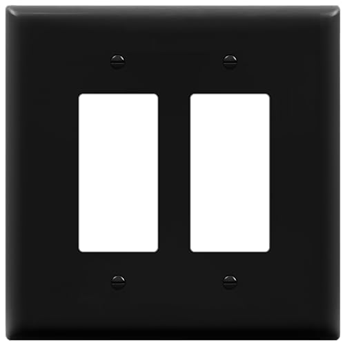 Image of ENERLITES 2-Gang Black Oversize Decorator Switch Outlet Wall Plate Cover | 1 Pack, Size 5.5 inch x 5.5 inch, Fits light switch /outlet /receptacle, Gloss Finish, Unbreakable Polycarbonate, UL Listed