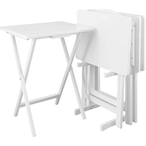 Image of 5 Piece Solid Wood Portable Tray Table Set White Folding Adjustable Decorative Lightweight Laptop Stand Compact Computer Desk Multipurpose Gaming Workstation and Versatile Snack Table