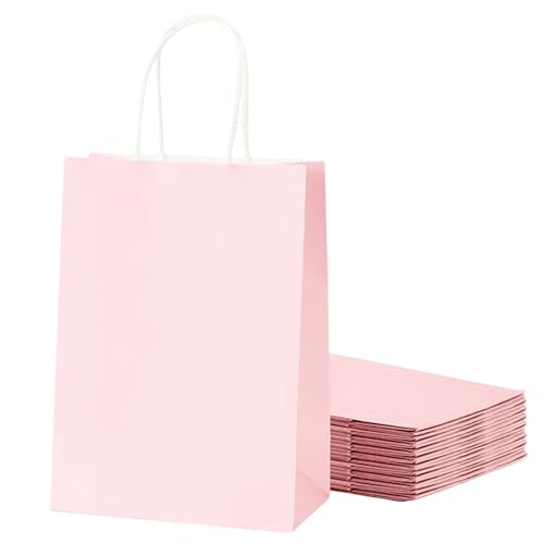 30 Bolsas de Regalo de Papel Pastel Rosa Bebé para Niños,Adultos, Fiesta de Cumpleaños Pequeña de Macarrón, Bolsas de Golosinas,Bolsas de Dulces, Bolsas de Papel Kraft con Asa para Regalos,Navidad