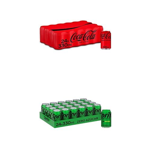 Coca-Cola Zero Azúcar, Refresco de Cola sin Azúcar, sin Calorías - Pack 24 Latas 330 ml + Sprite Lima Limón Zero Azúcar, Refresco Bajo en Calorías - Pack de 24 Latas de 330 ml