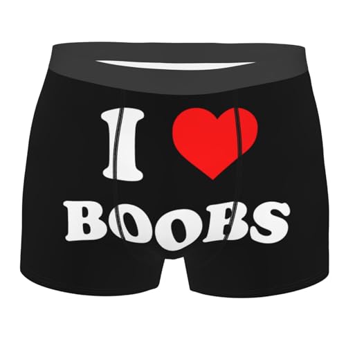 I-Heart-Love-Boobs Boobies-Boxers Funny Boxer Briefs For Mens Novelty Boxer Shorts Humorous Underwear -L Black, Large