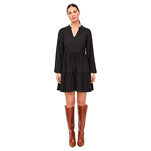 Vila Damen Vikawa L/S Dress/Su - Noos Kleid, Schwarz, L EU