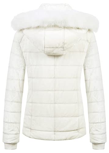 Chrisuno Women's Ladies Winter Coat Fake Fur Hood Warm Winter Fleece Lined Parkas Short Jacket M White #TOP1