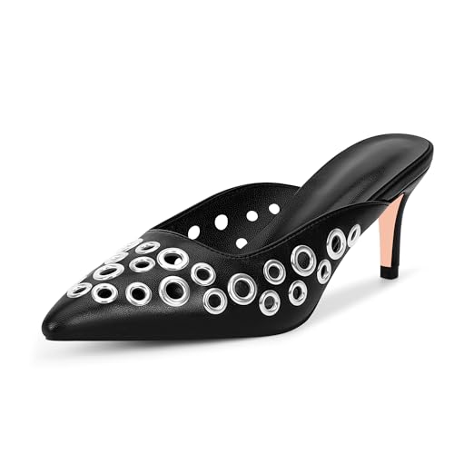 100FIXEO Women's Studded Metal Eyelet Perforated Pumps