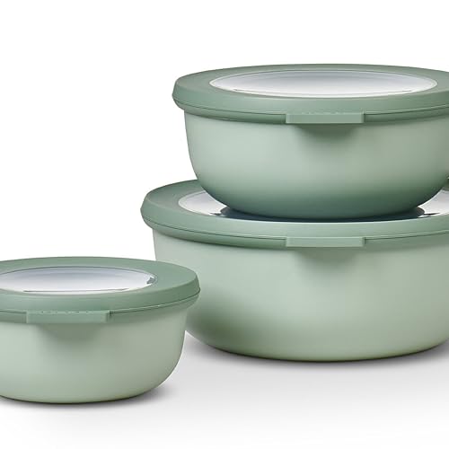 Mepal Multischale Cirqula Round 3-teiliges Set - Mikrowellen Geschir - Geignet als Aufbewahrungsbox, Kuhlschrank, Gefrierschrank & Mikrowellengeschirr - 350 ml, 750 ml & 1250 ml - Nordic sage