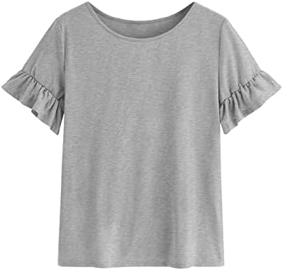 Kingdenergy Girls Summer Cute T Shirt Short Ruffle Sleeve Basic Soft Casual Plain Tunic Tops Tees Z-Grey