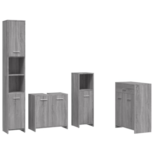 Massbinet 4-TLG. Badmöbel-Set Grau Sonoma Holzwerkstoff Korrosionsbeständige Badezimmerschränke Badezimmermöbel Massbinet 4-TLG. Badmöbel-Set Grau Sonoma Holzwerkstoff Korrosionsbeständige Badezimmerschränke Badezimmermöbel