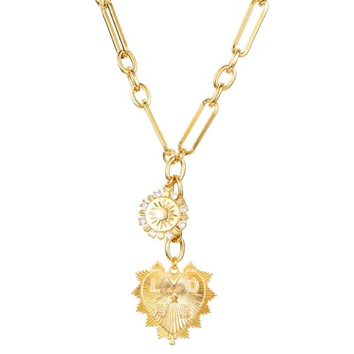 HETICA Chunky Gold-Plated Necklace for Women Heart Pendants Necklace Sun Flower Necklace Fashion Hip Hop Choker Gift