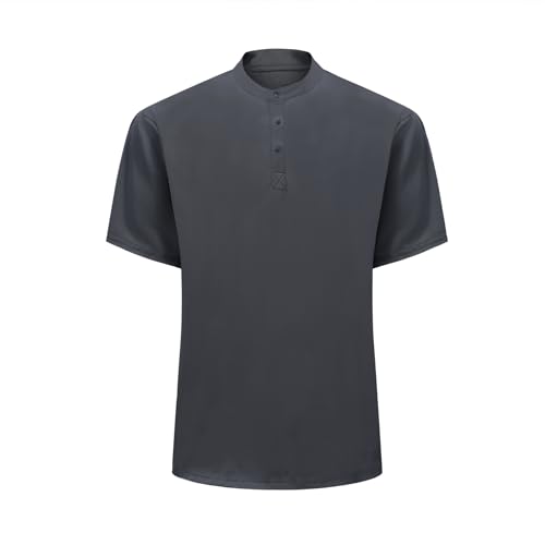 Allthemen Herren Poloshirt Kurzarm T-Shirt mit Knopfleiste Sommer Henley Shirt Stretch Polo T-Shirt Rundhals Casual Grau XXL