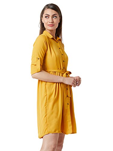 Image of Miss Chase Women's Mustard Yellow Knee-Long Shirt Dress