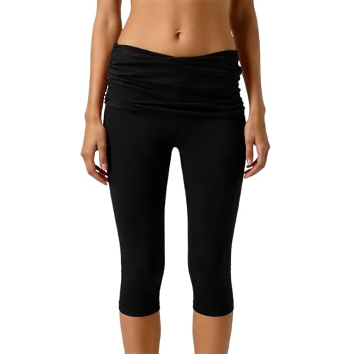 Leggings deportivos para mujer 3/4 pantalones cortos anticelulitis push up pantalones de yoga opaca verano coral Foldover Pants Teal Pants Leggings Capri Corto para mujer, Negro , L