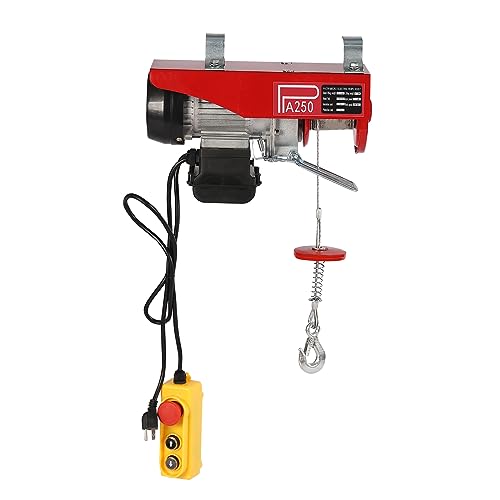 Electric Hoist, 110V 220lbs Lift Electric Winch, Electric Lift, Electric Hoist with Remote Control & Double Slings for Lifting in Factories, Warehouses, Construction Site, Mine Filed