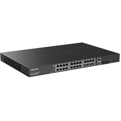 Image of 24 Port Full Gigabit PoE Switch with 2 Uplink Gigabit Port & 2 SFP Port, 24 Port PoE+ Network Switch, Total Budget 400W, 48V Standard POE, 802.3af /at Compliant, Unmanaged Plug and Play, Rack Mount
