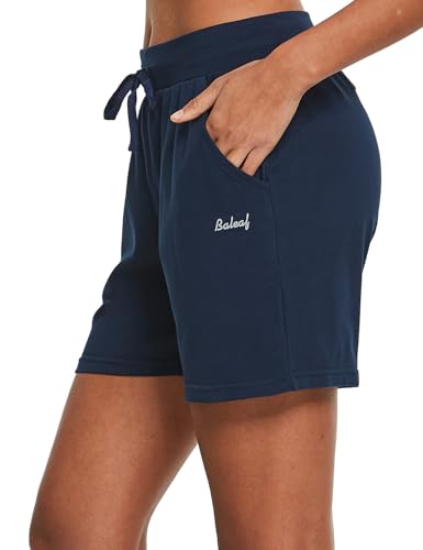 Image of BALEAF Women's Cotton Yoga Shorts Sweat Athletic Lounge Beach Shorts Jersey Pull On with Drawstring Pockets Summer