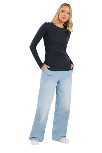 Image of Long Tall Sally - LTS Tall Blue Ribbed Button Top - Women's