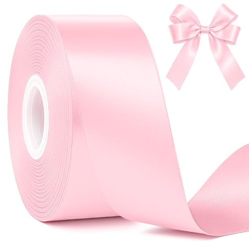 Fullive 1 1/2 Inch Pink Ribbon, 30 Yards Pink Ribbon for Gift Wrapping, Polyester Satin Valentines Ribbon for Wedding Baby Shower Valentines Day Decorations DIY Bows Breast Cancer Awareness Crafts