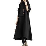 [VaTcsAxg] ロング丈 ワンピース 秋冬 レディース 長袖 ニット ハイネック ゆったり 体型カバー 着痩 立ち襟 Aライン 普段着 可愛い お洒落 カジュアル 保温 通勤 (JP, アルファベット, L, 3-ブラック)