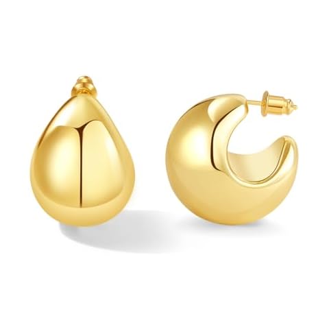 Gold Hoop Earrings for Women 14K Gold Plated Chunky Earrings Hypoallergenic Lightweight Open Hoops Earrings for Women Trendy Gold Jewelry Cover