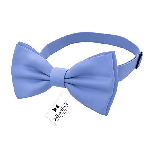 Image of Adam Young Men's Bow Ties with Handkerchief & Cufflinks Pre-Tied Style Formal Satin Classic Bowtie for Tuxedo Faux Silk