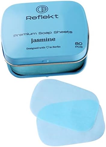 Reflekt Premium Moisturising Paper Thin Hand Soap Sheets in Storage Tin Box Travel Essentials for Men & Women Easy to Carry while Travelling with Zero Waste Plastic Free Strips (Jasmine, Pack of 80)