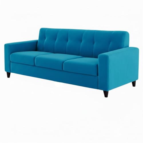 Image of Homeboy 4 Seater L Shape Sofa Set with Movable Ottoman | Flexible Left or Right Layout | Luxe Velvet Suede Fabric | Comfortable Seating | Modern Sofa for Living Room -Aqua Blue