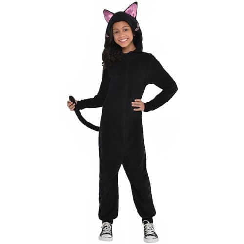 Amscan Stunning Black Cat Zipster Costume For Girls (Medium 8-10) - 1 Pc - Unique, Cute & Cozy - Perfect For Halloween & Cosplay