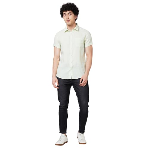 Image of Spykar Men's Regular Fit N /A Half Sleeve Solid Casual Shirts