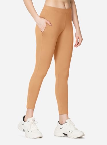 Image of VSTAR PL02 Women Ankle Length Stretchable Slim Fit Leggings with Secured Side Pocket | Moisture-Wicking | Soft Waistband & Cotton-Elastane Fabric | XXL | Cinnamon