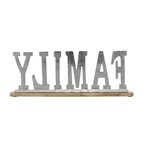 Deco 79 Aluminum Family Decorative Sign With Wood Base, 22" X 3" X 8", Silver #TOP6