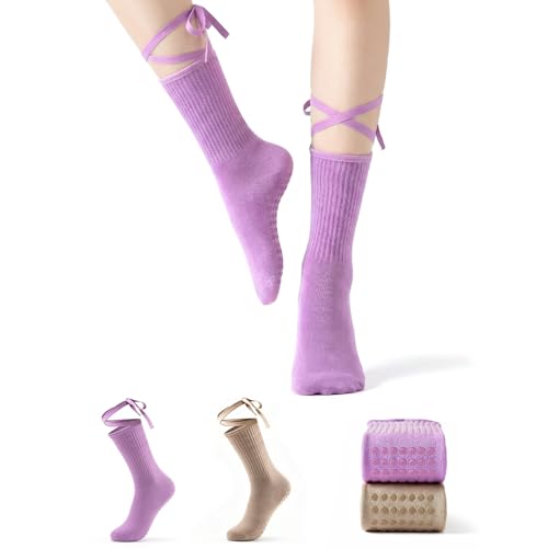 Image of Non Slip Pilates Grip Socks for Women Yoga Barre Knitted Cotton | Full Foot Sticky Silicone,Soft Breathable Comfortable,Durable Washable Anti Skid,Gentle Arch Compression Support