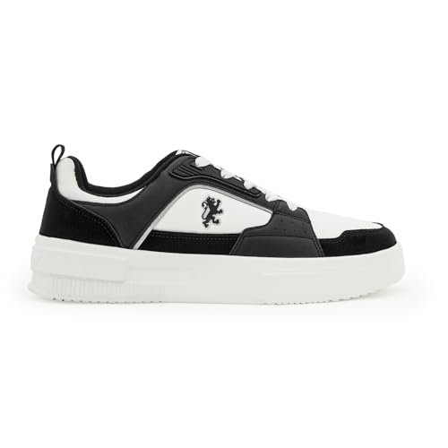 Image of Red Tape Men's Sneakers Black White Pu Round Toe Lace-Up Responsive Sole
