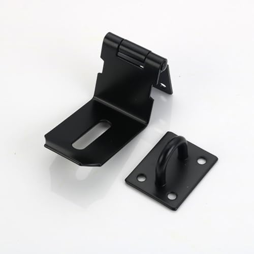 Image of GSHLLO 2 Pcs 4 Inch Stainless Steel Hinge Padlock 90 Degree Right Angle Door Clasp Security Window Locking Latch Door Gate Latch Hasp with Screws, 64 x 40 x 32 mm, Black