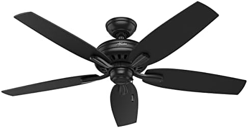 Hunter 52 inch Outdoor or Indoor Ceiling Fan No Light - Black Ceiling Fan without Light, For Patio, Porch, Garage, or Living Room, Standard Mount, 5 Blades, Pull Chain - Newsome 53324, Matte Black
