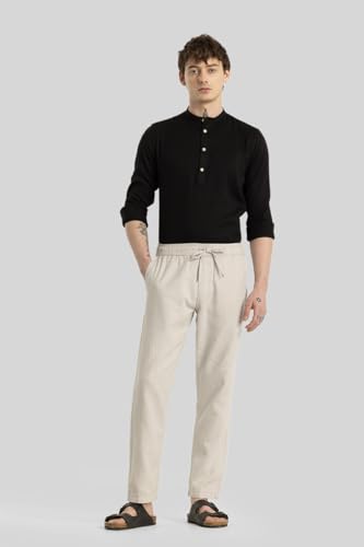 Image of SNITCH Martino Cream Plain Slim Fit Trousers