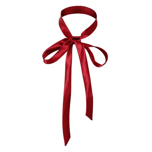 Jmkcoz Bow Tie for Women Girls Self Tie Satin Ribbon Bow Ties Bowties Long Necktie for School Uniforms Cosplay Wedding Party (Wine Red)