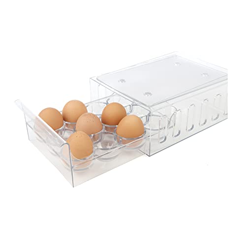 Mind Reader Egg Storage Drawer for Refrigerator, Fridge Organizer, Stackable, Bin, 6.75'L x 8.75'W x 3.5'H, Set of 2, Clear