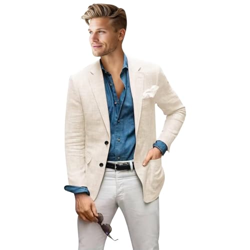 Men's Blazer Linen Jacket Regular Fit Two Buttons Casual Sport Coats Lightweight Sports Jacket