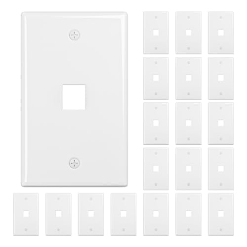 FGB 1-Port Keystone Wall Plate 20-Pack Low-Profile Single Gang Wall Plates for RJ45 HDMI and Coax Keystone Inserts White