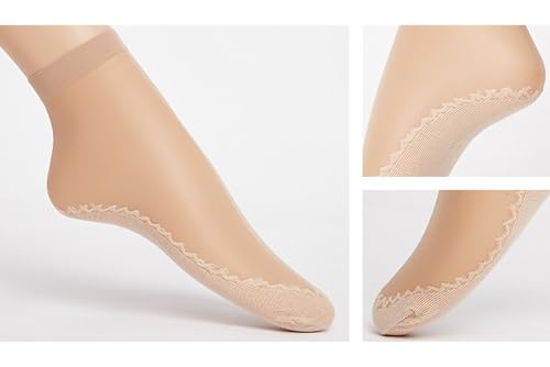 Image of Women's 20 Pairs Silky Anti-Slip Cotton Sole Sheer Ankle High Socks
