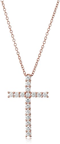 Amazon Essentials Rose 18K Gold Plated Sterling Silver Cross Pendant Necklace set with Infinite Elements Cubic Zirconia (2 cttw) 18