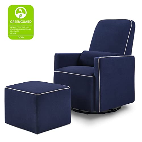 DaVinci Olive Upholstered Swivel Glider with Bonus Ottoman, Polyester in Navy with Grey Piping, Greenguard Gold & CertiPUR-US Certified