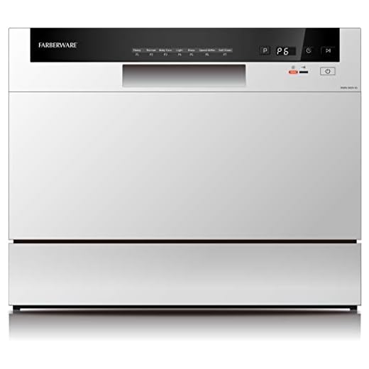 Farberware Professional FCD06ABBWHA Compact Portable Countertop Dishwasher with 6 Place Settings and Silverware Basket, LED Display, Energy Star, White