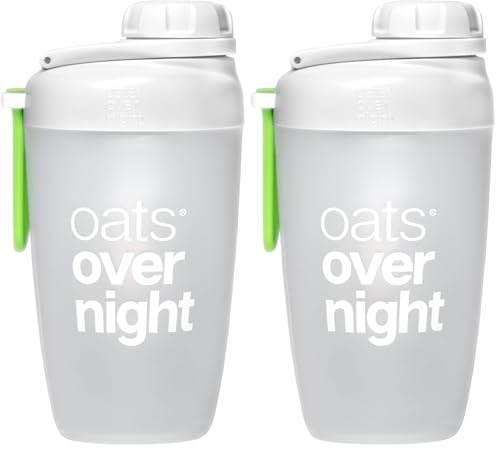 Image of Oats Overnight Shaker Bottle - Leakproof Shaker Cup with Secure Screw Cap & Fill Line, Dishwasher Safe - Mixing Cup, Protein Shakes, Oatmeal, Breakfast On-the-Go & Travel (Pack of 2)