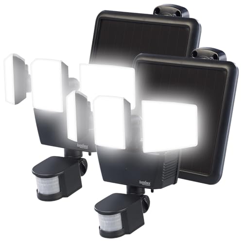Luminea Solar Aussenstrahler: 2er-Set 3-fach-Solar-LED-Fluter für außen, PIR-Sensor, 3.600 lm (LED Bewegungsmelder außen, Strahler Außenbereiche, Panel)